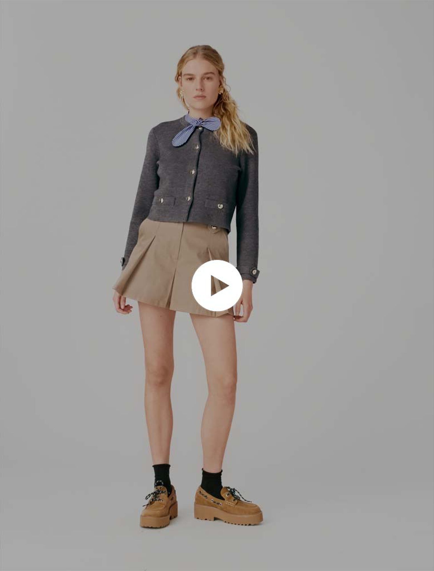 Removable striped collar cardigan