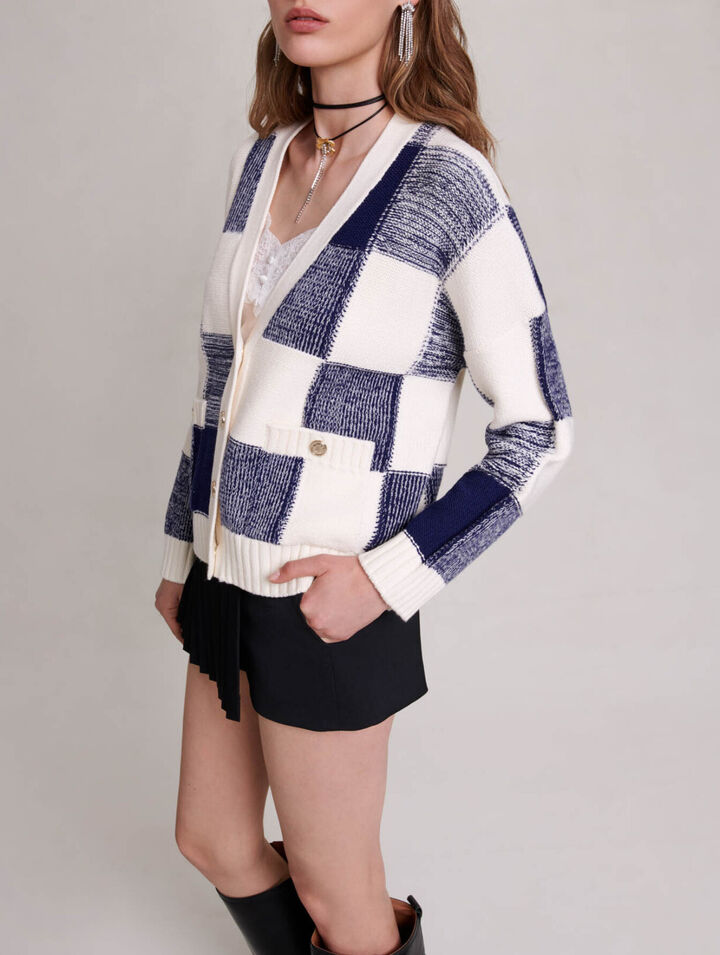 Checked knit cardigan
