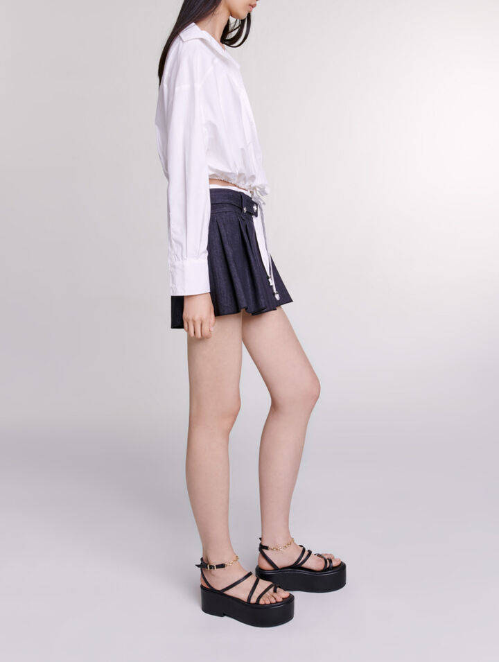 Black denim-effect mini skirt