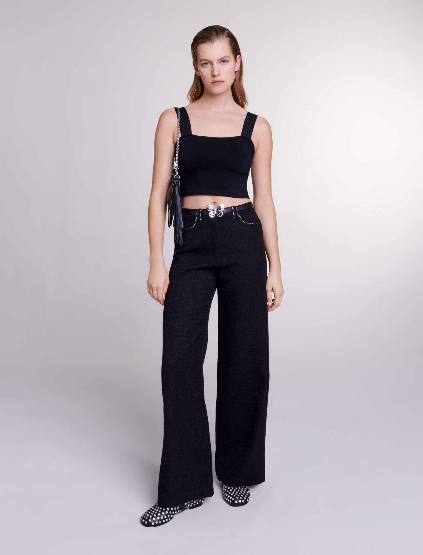 Wide leg tweed trousers High waist trousers Maje