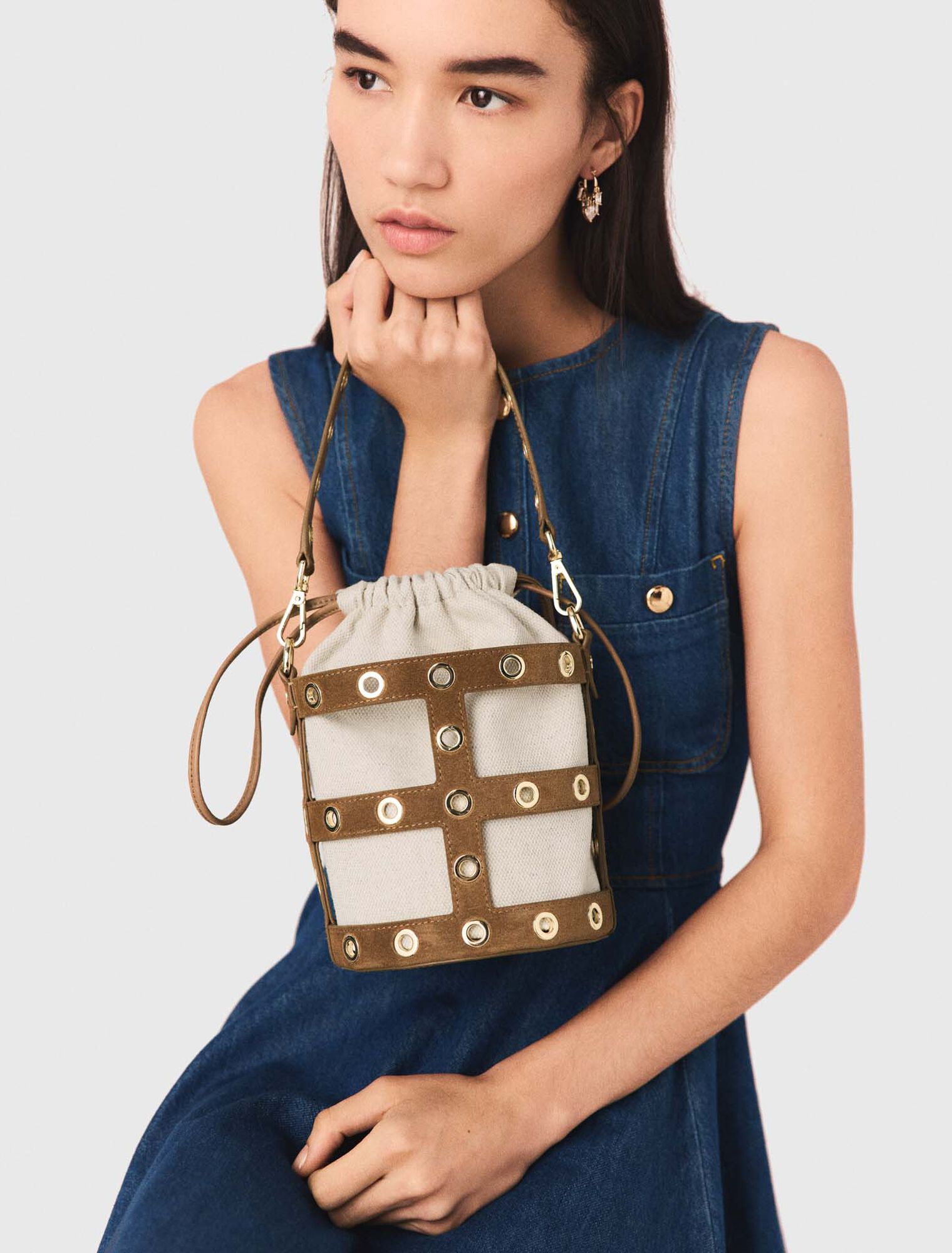 Suede Miss M bucket bag