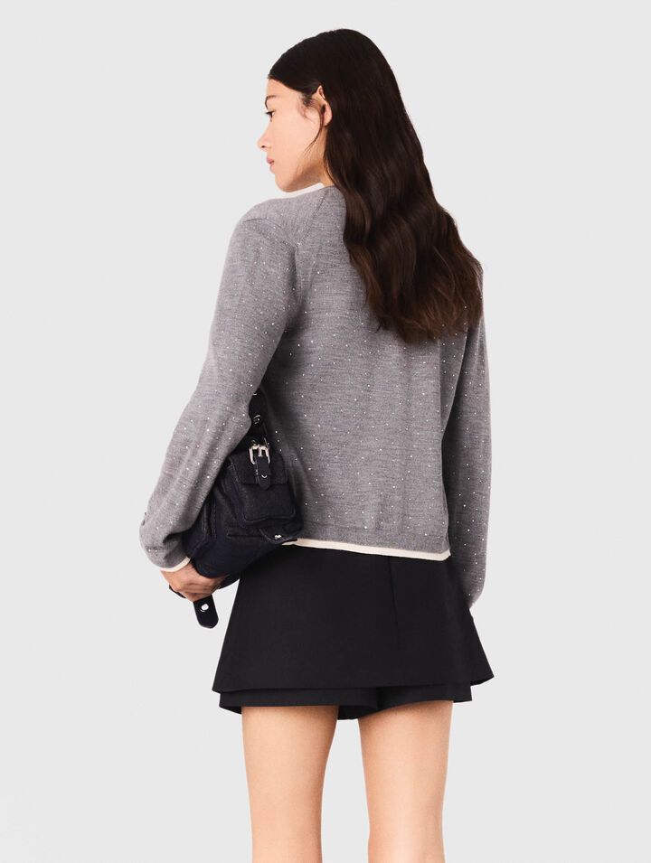 100% wool cardigan with rhinestones