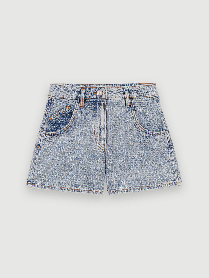 Diamond and jacquard denim shorts
