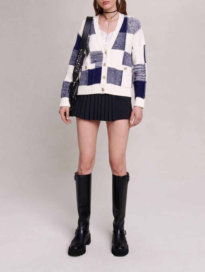 Checked knit cardigan