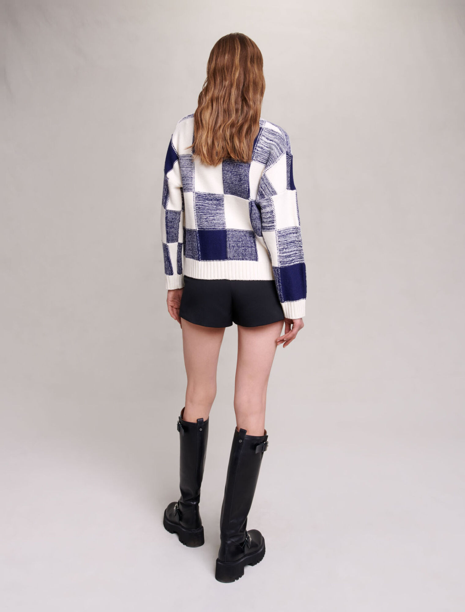 Checked knit cardigan