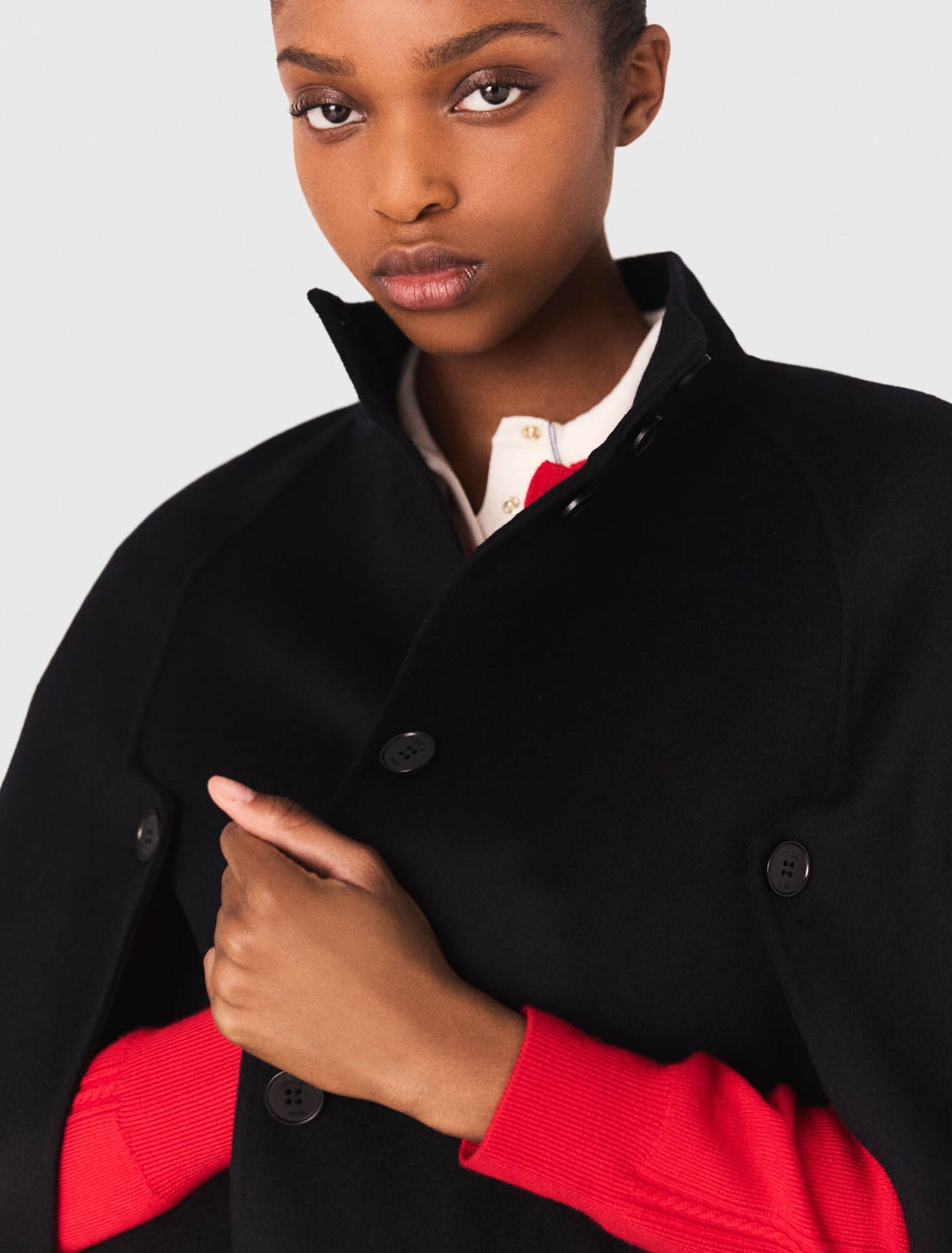 Long double-faced coat with cape