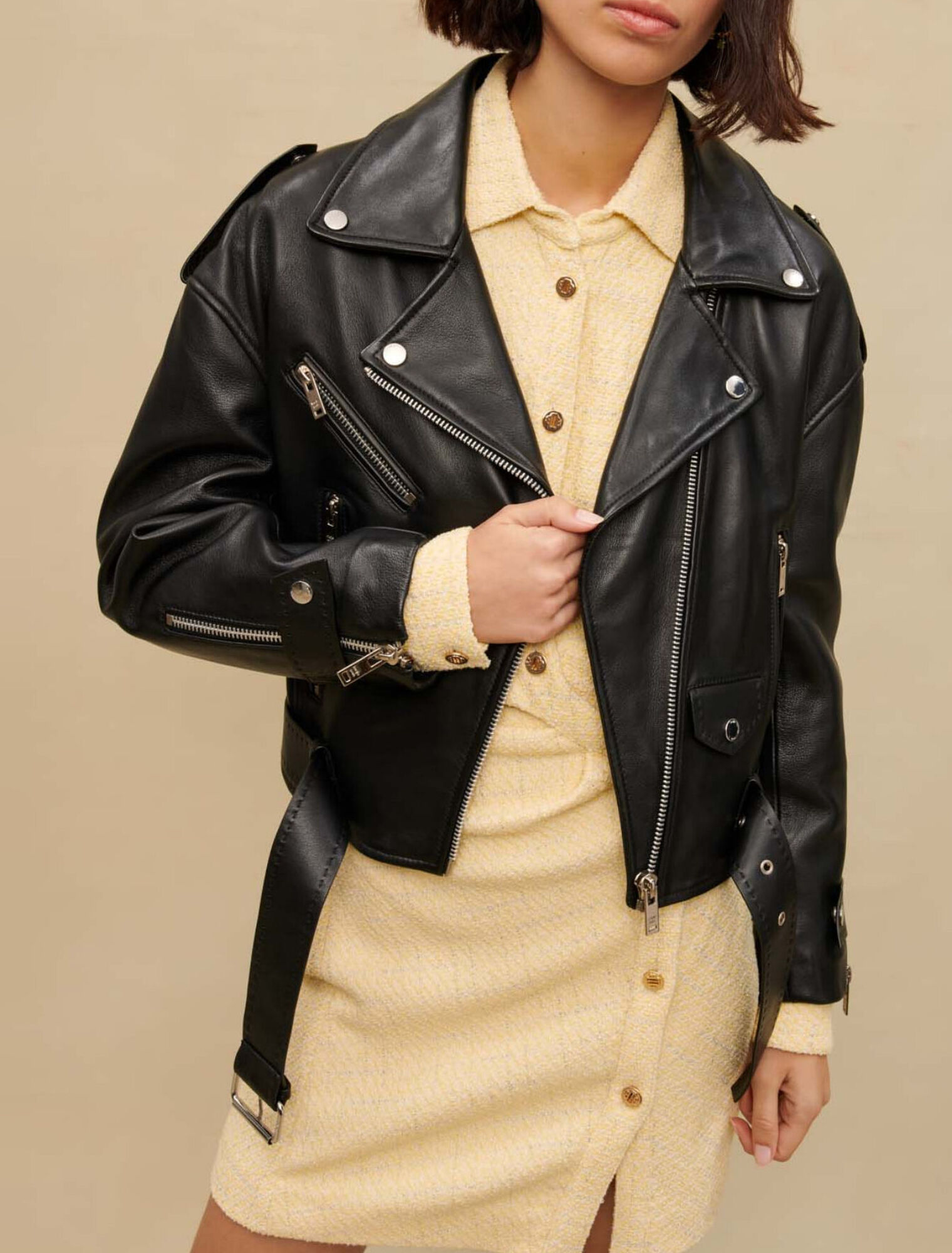 Leather biker-style jacket