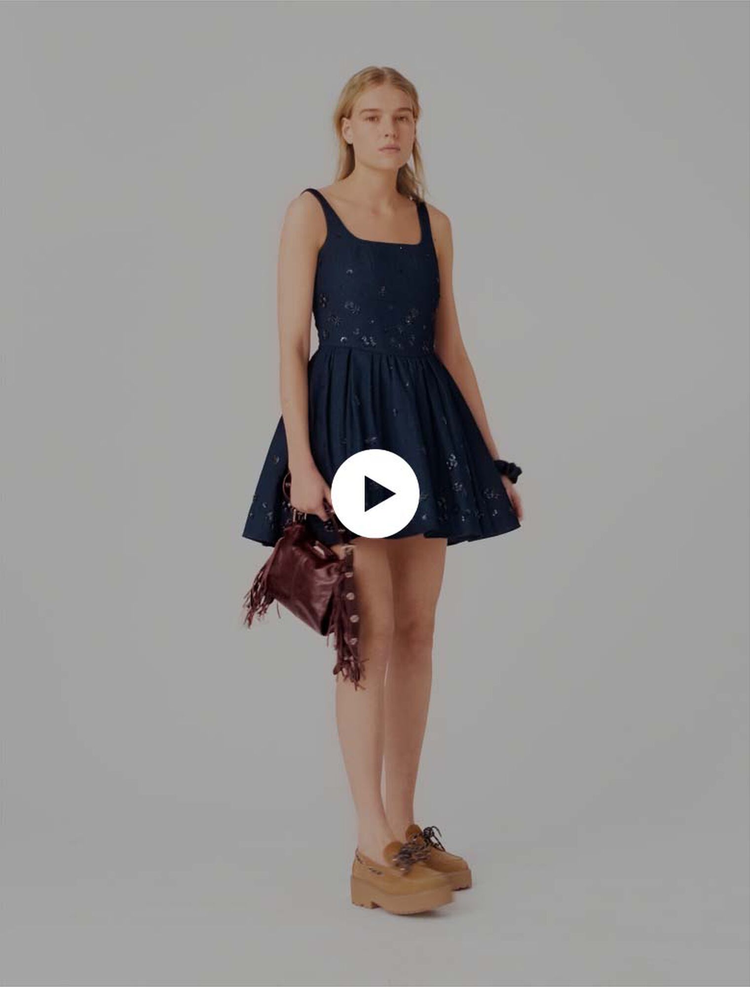 Flared embroidered denim dress