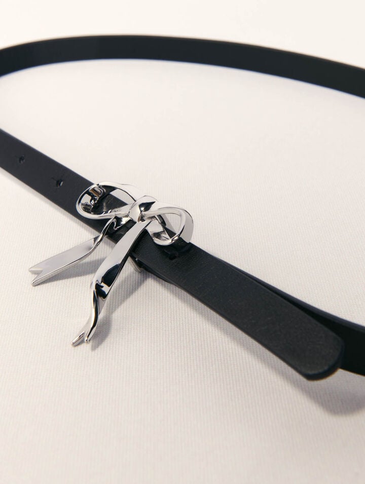 Slim leather bow belt