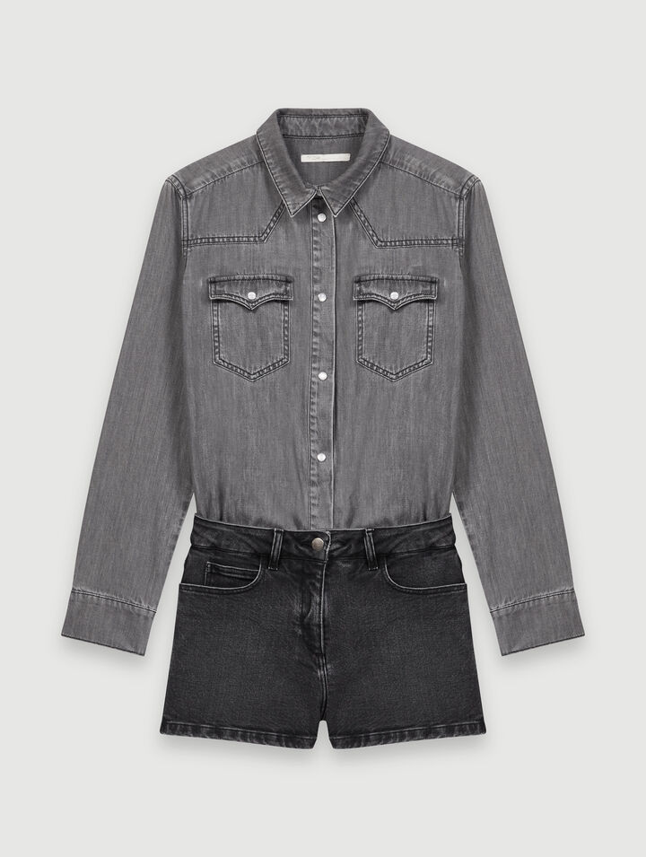Trompe-l'oeil effect denim jumpsuit