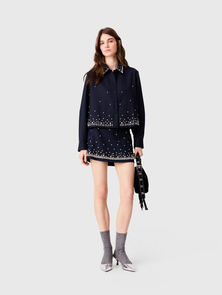 Short rhinestone embroidered shirt