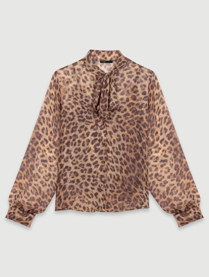 Patterned pussy bow shirt