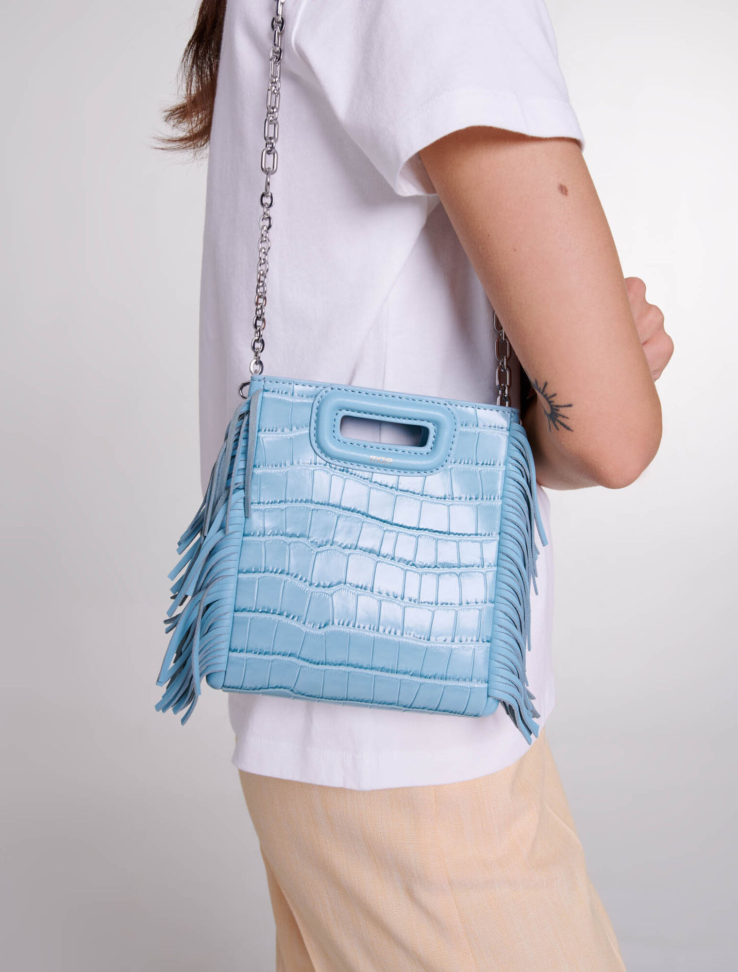 Mini embossed-leather M bag with chain