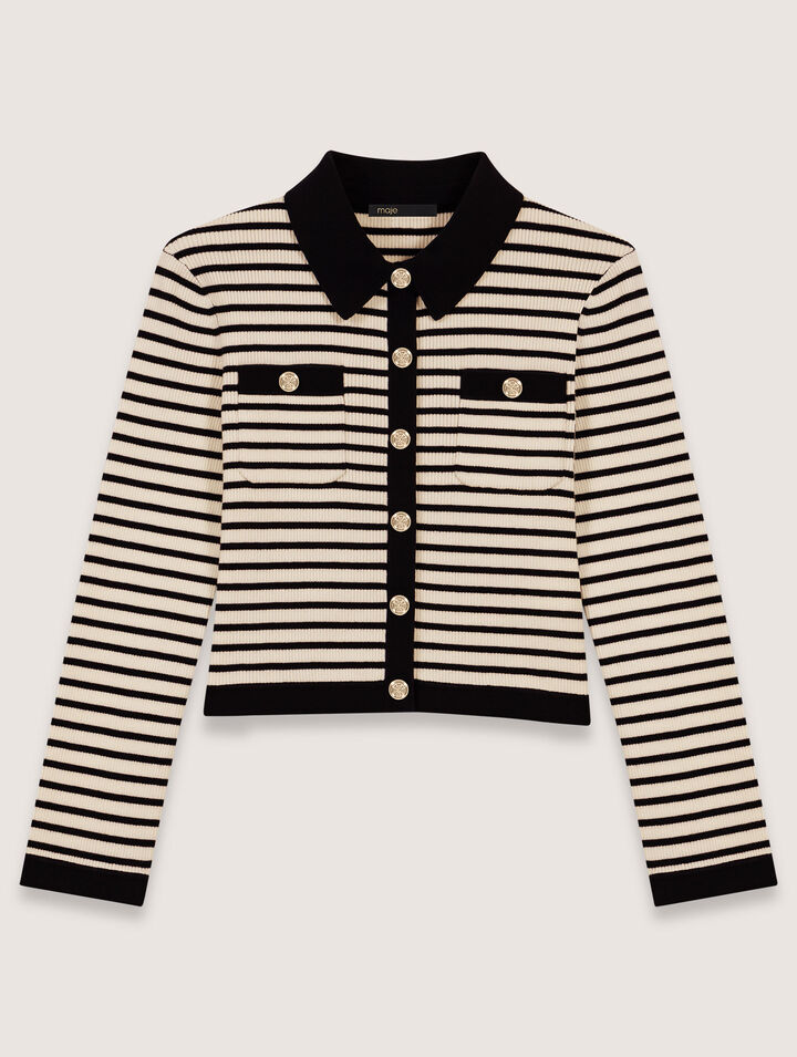 Cropped rib knit cardigan