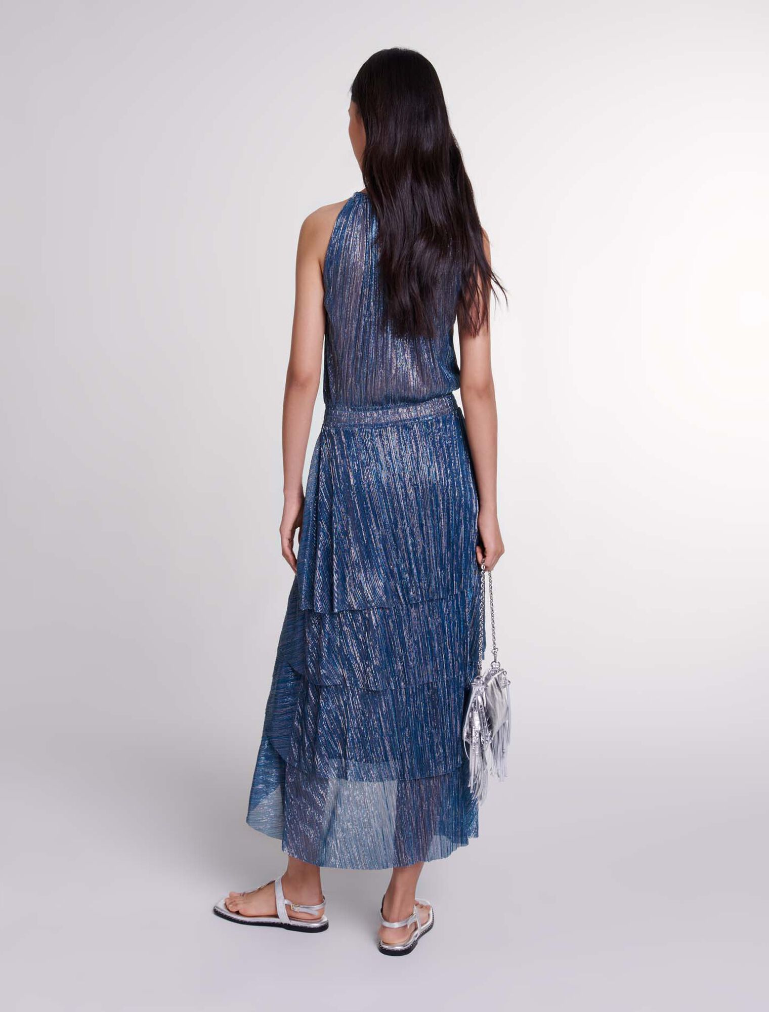 Ruffled lamé maxi dress