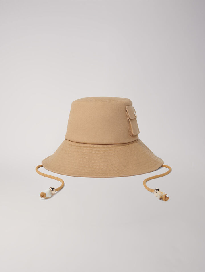 Beaded drawstring bucket hat