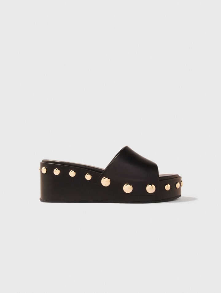 Leather studded wedge mules