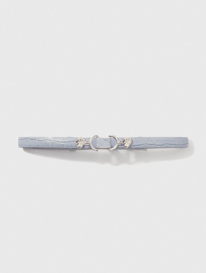 Thin leather belt with lion bit