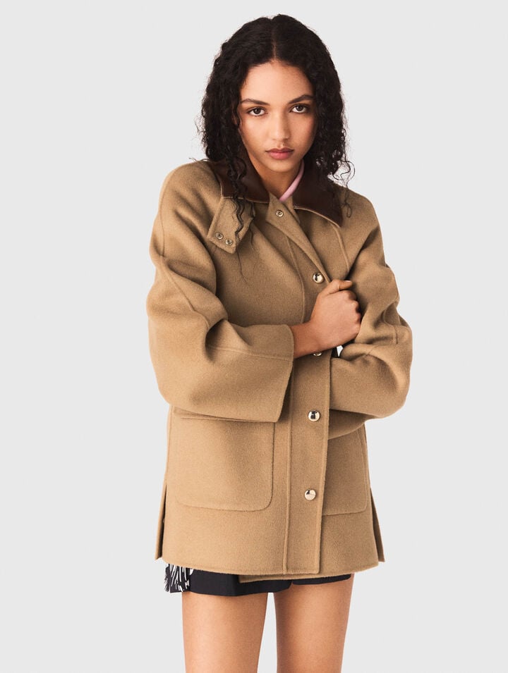 Wool coat with removable hood