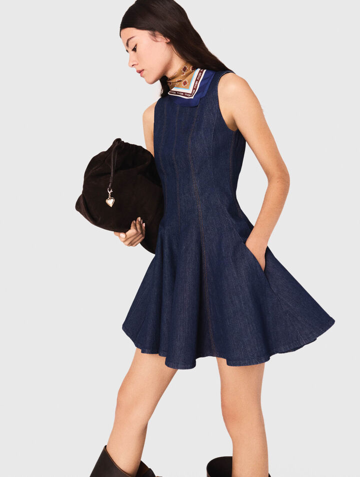 Short denim dress with ruffles