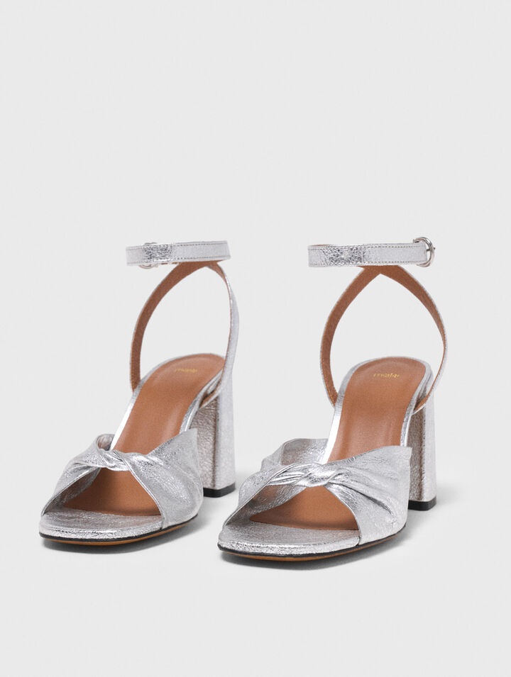 Metallic leather sandals with heels