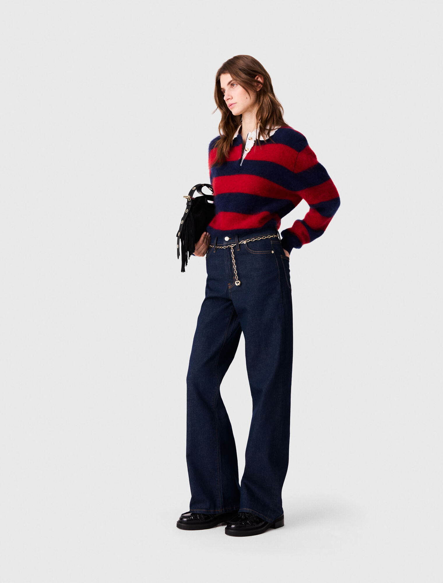 Wide-leg jeans with chain-link belt