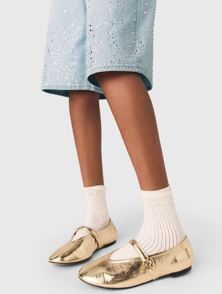 Metallic leather ballet flats