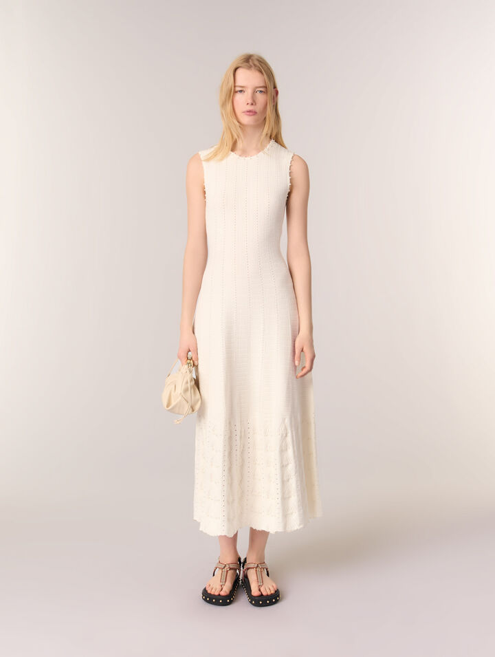 Beaded pointelle knit dress