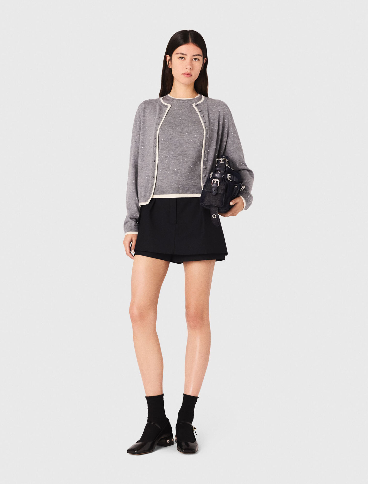 Knit cardigan with rhinestones
