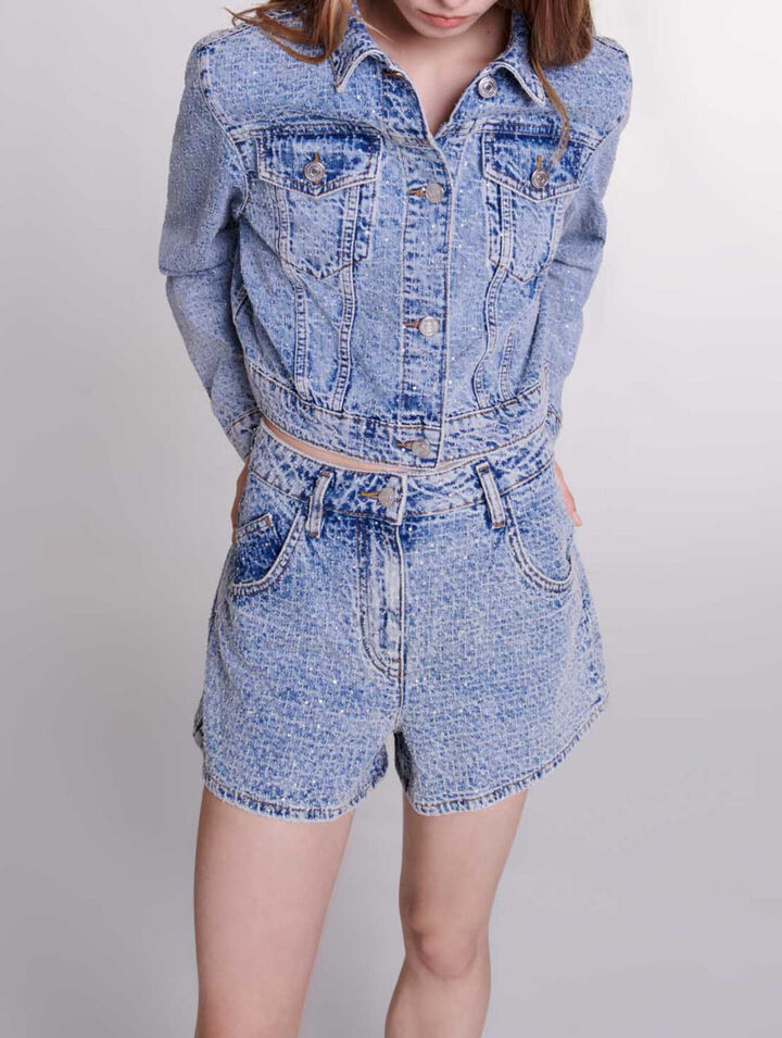 Diamond and jacquard denim shorts