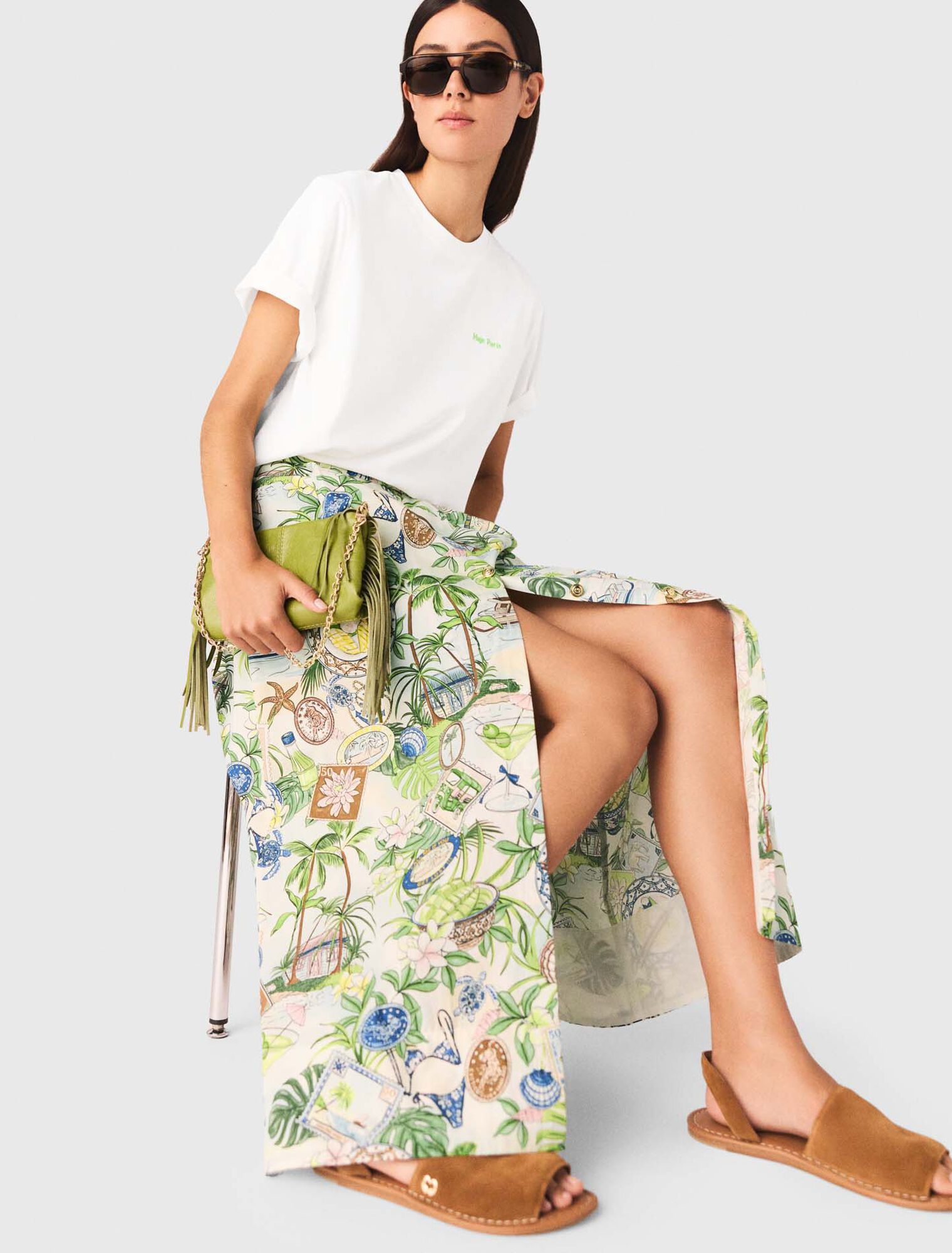 Printed maxi skirt with shorts