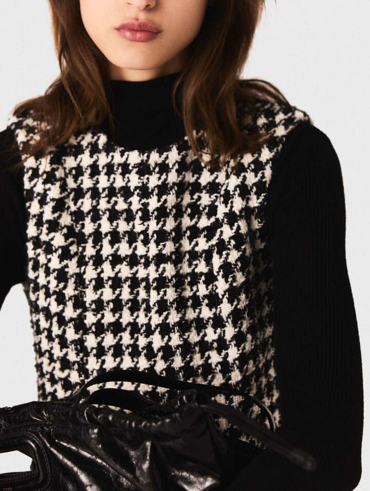 Flared houndstooth tweed dress