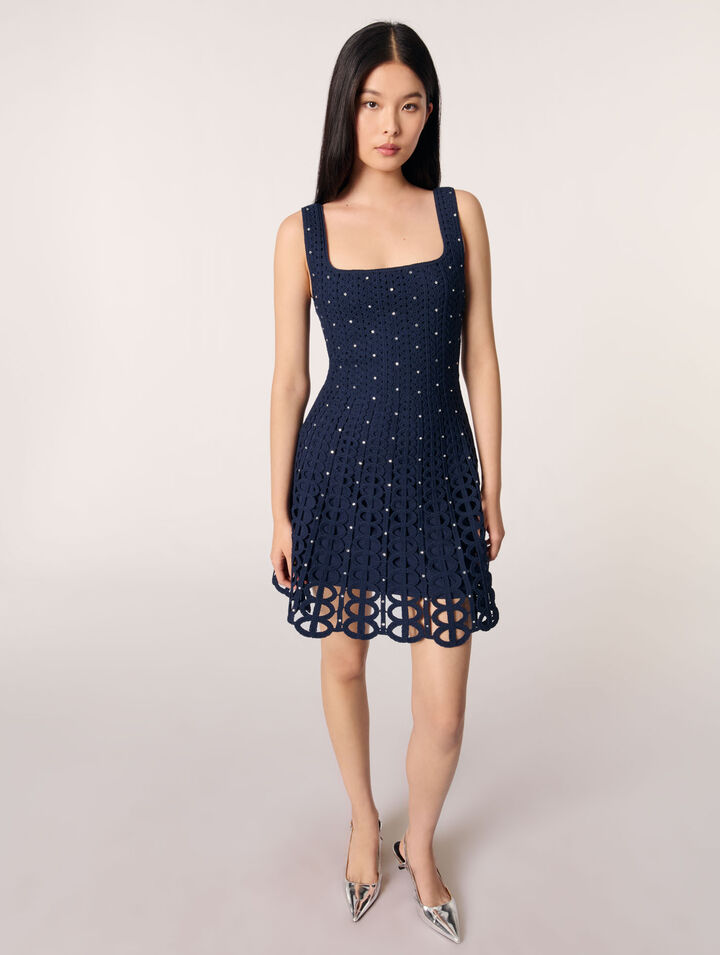 Rhinestone crochet short dress