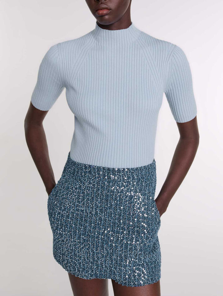 Cotton and silk ribbed top