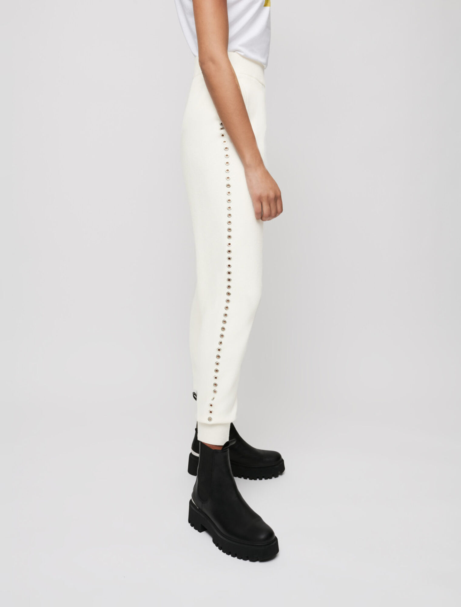 Ecru eyelet knit jogging pants