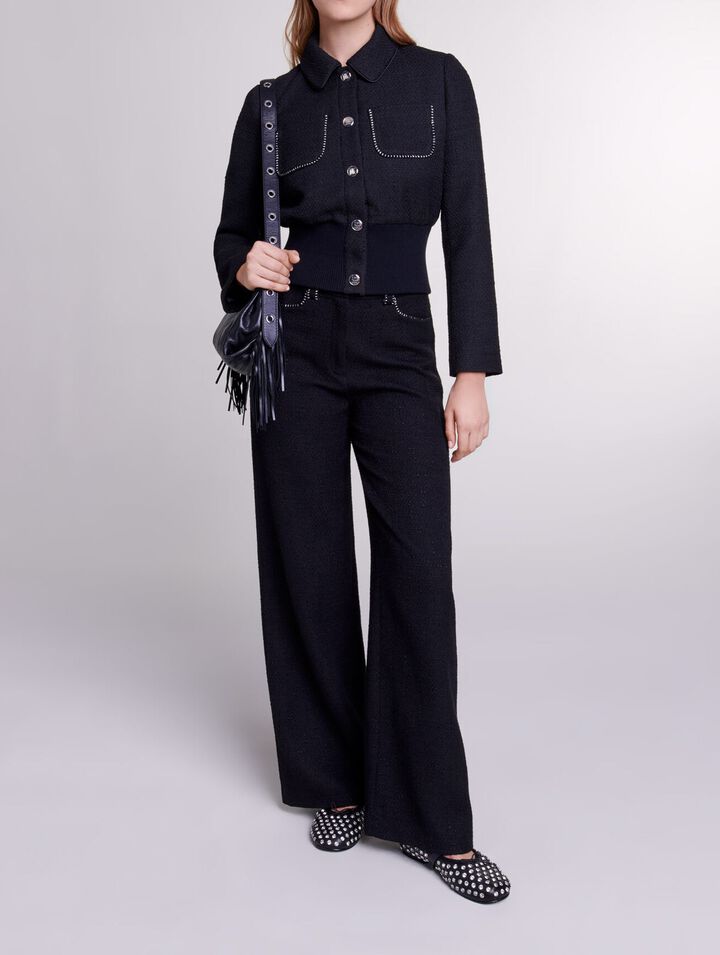 Wide-leg tweed trousers