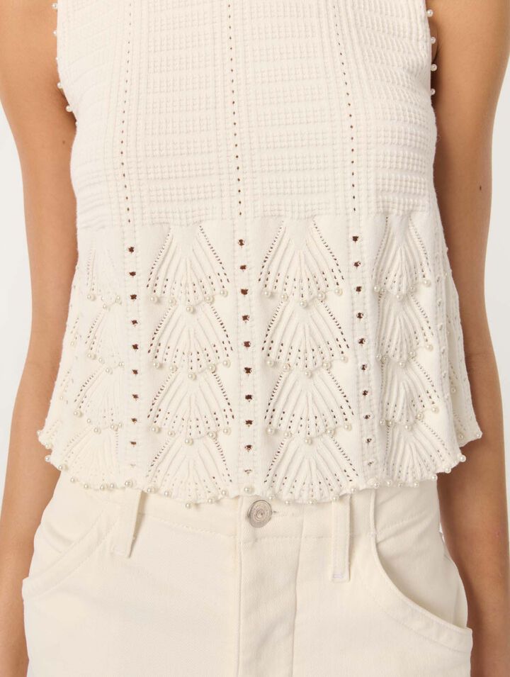 Beaded pointelle knit top