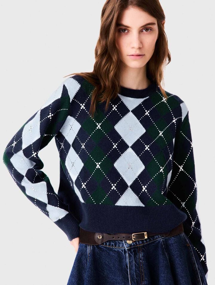 Argyle jumper with rhinestones