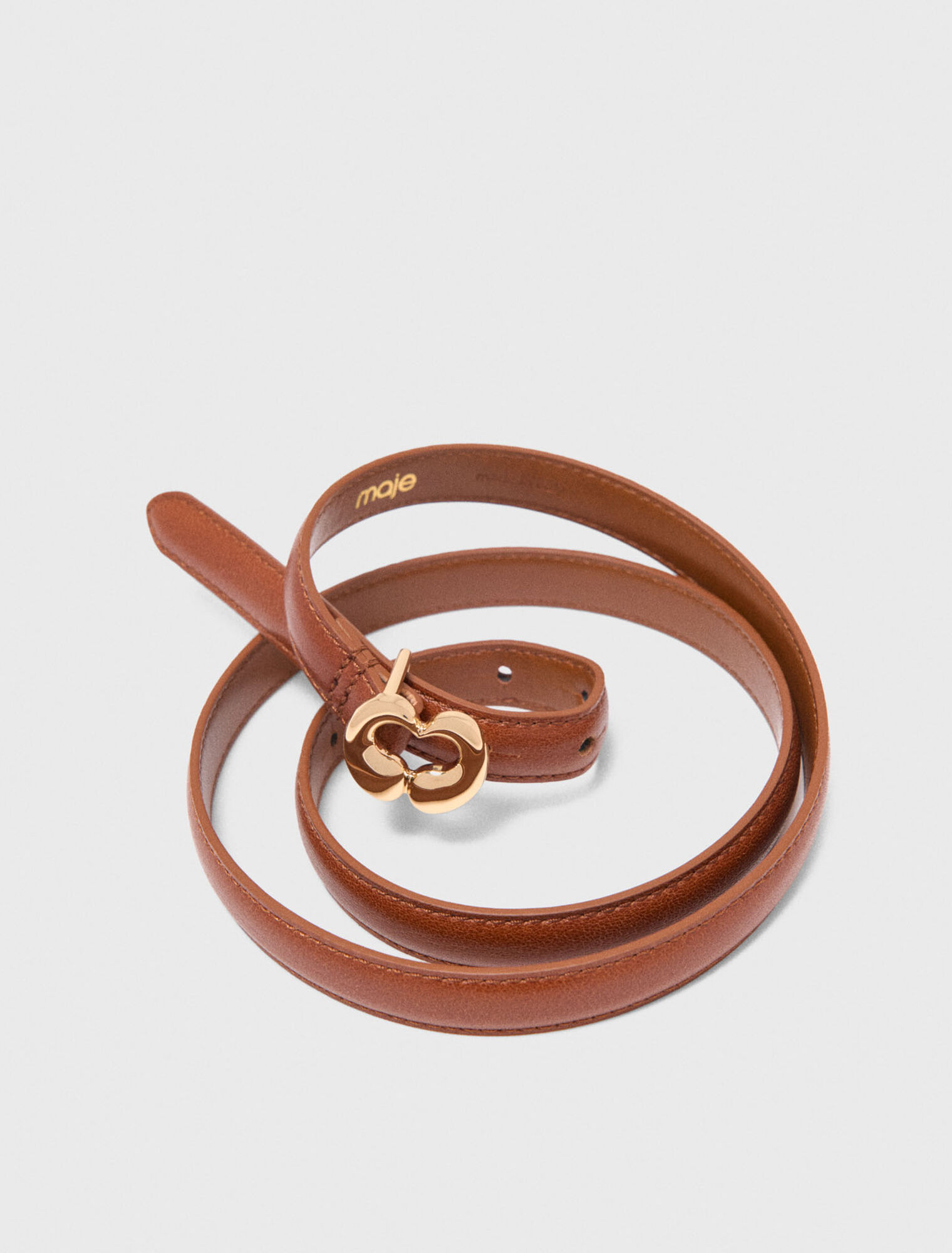 Slim smooth leather logo belt