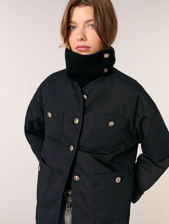 Button-up wool mix collar wrap