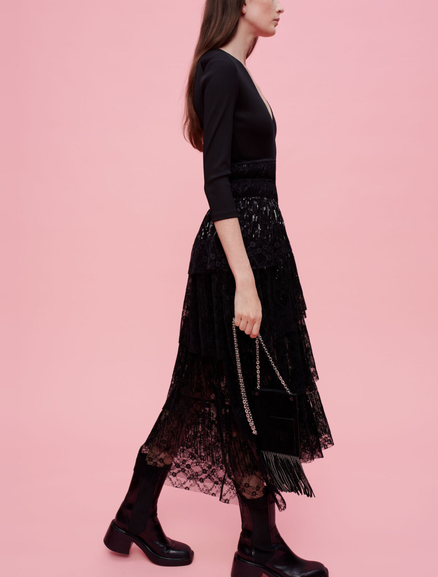 Sequin lace and jersey mix dress