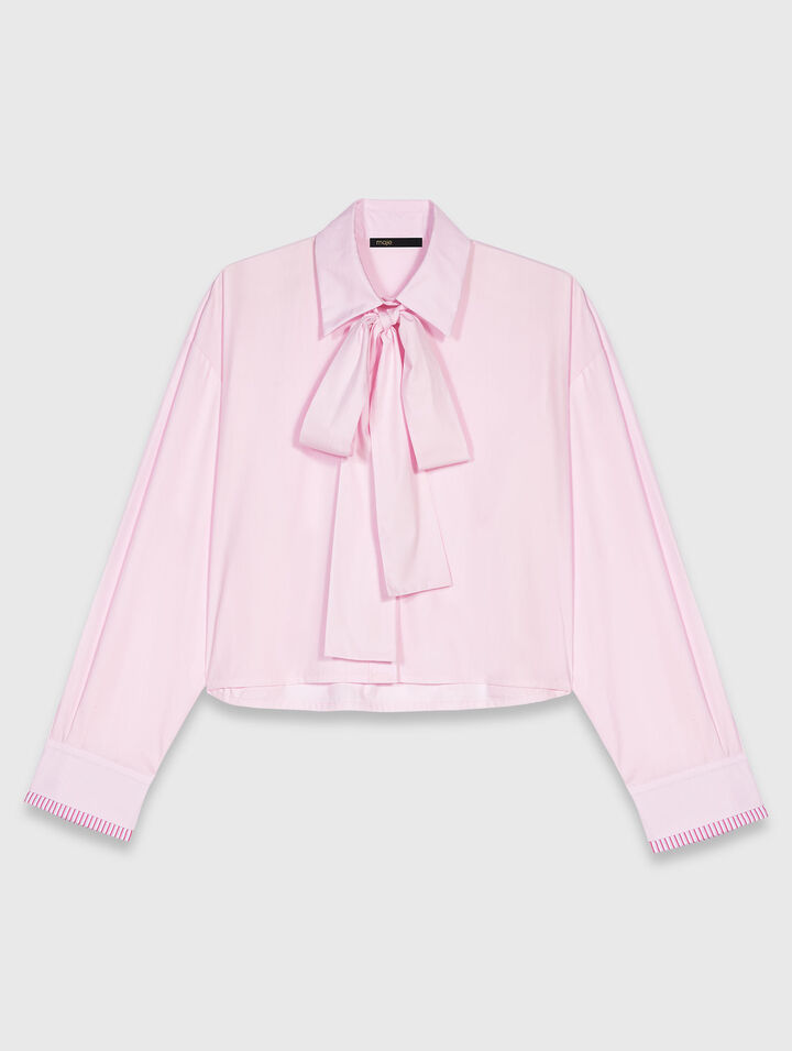Short shirt with pussy bow