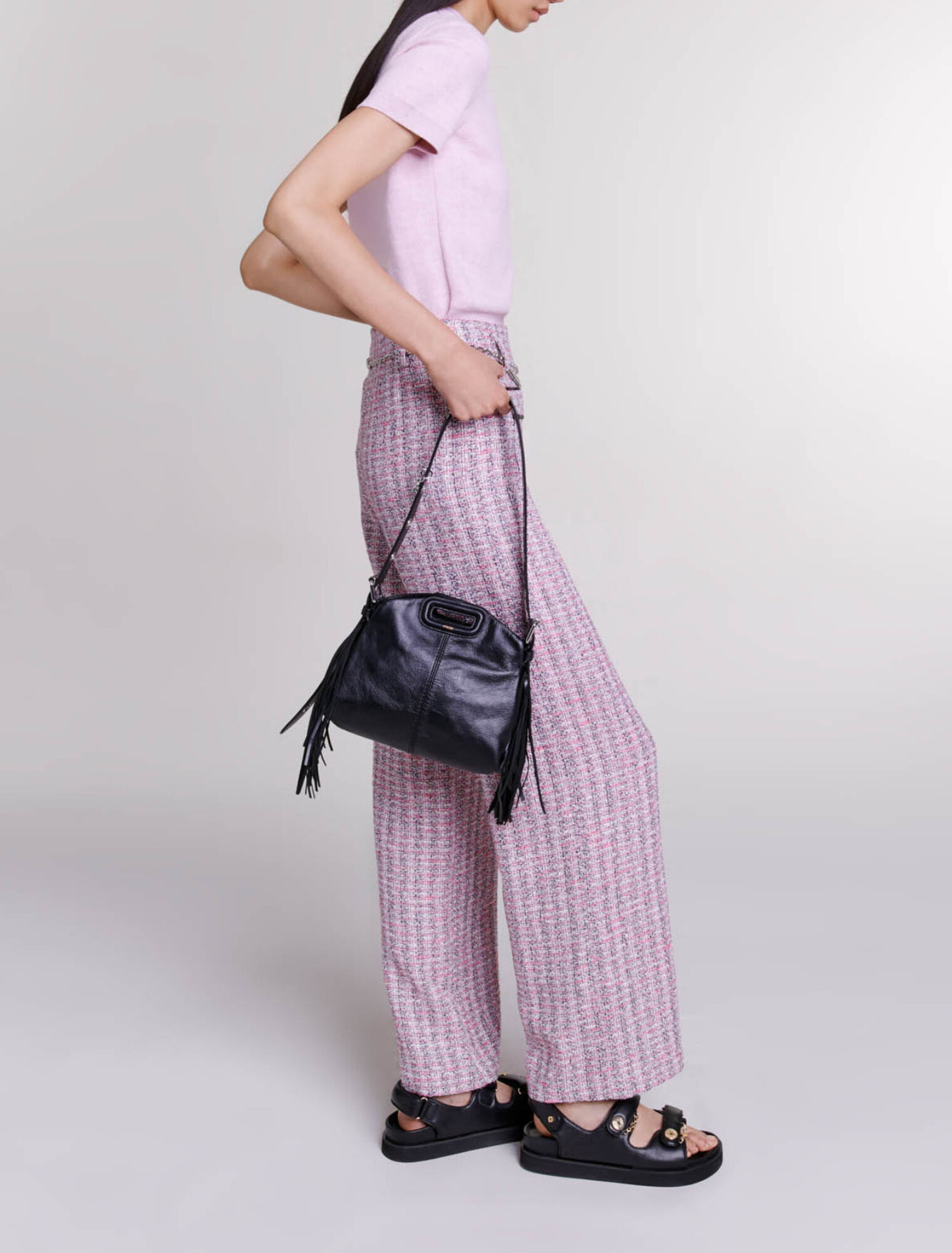 Wide-leg tweed trousers