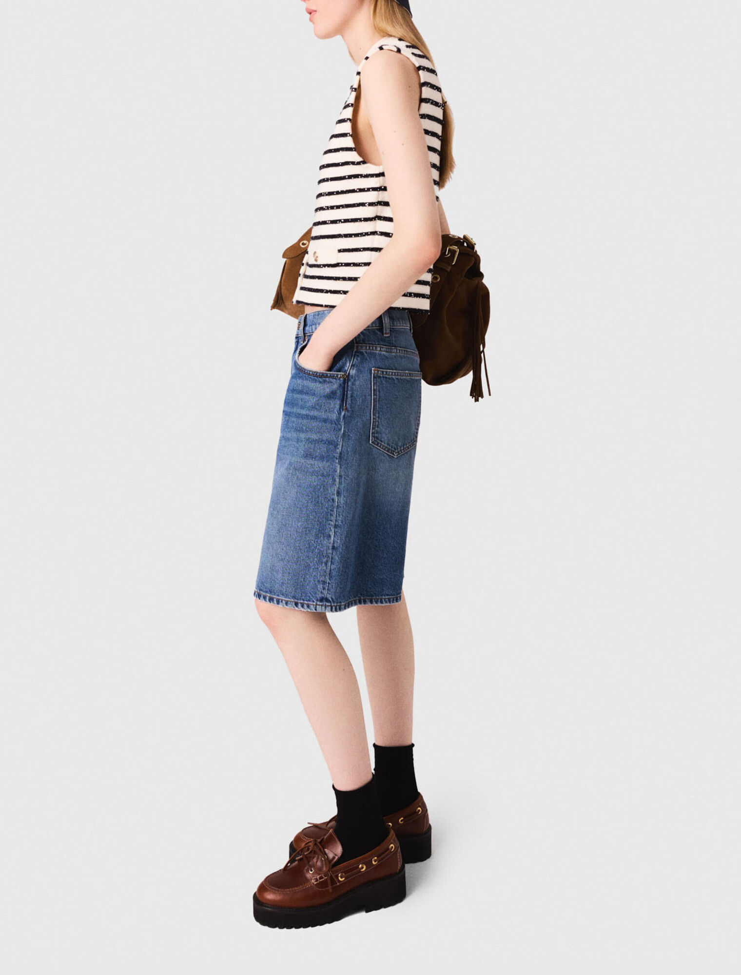 Striped wool blend top
