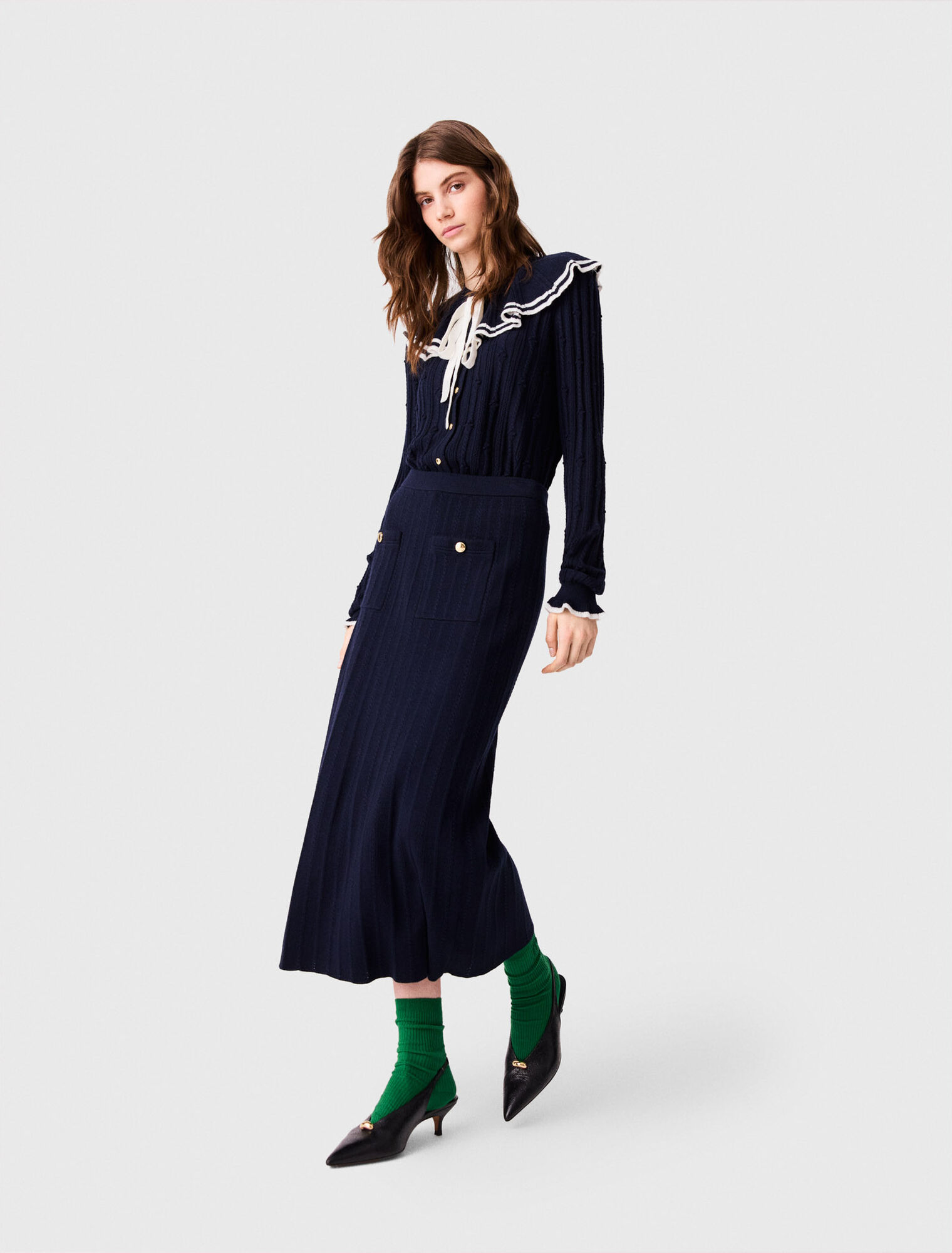 Knit pencil skirt with pockets