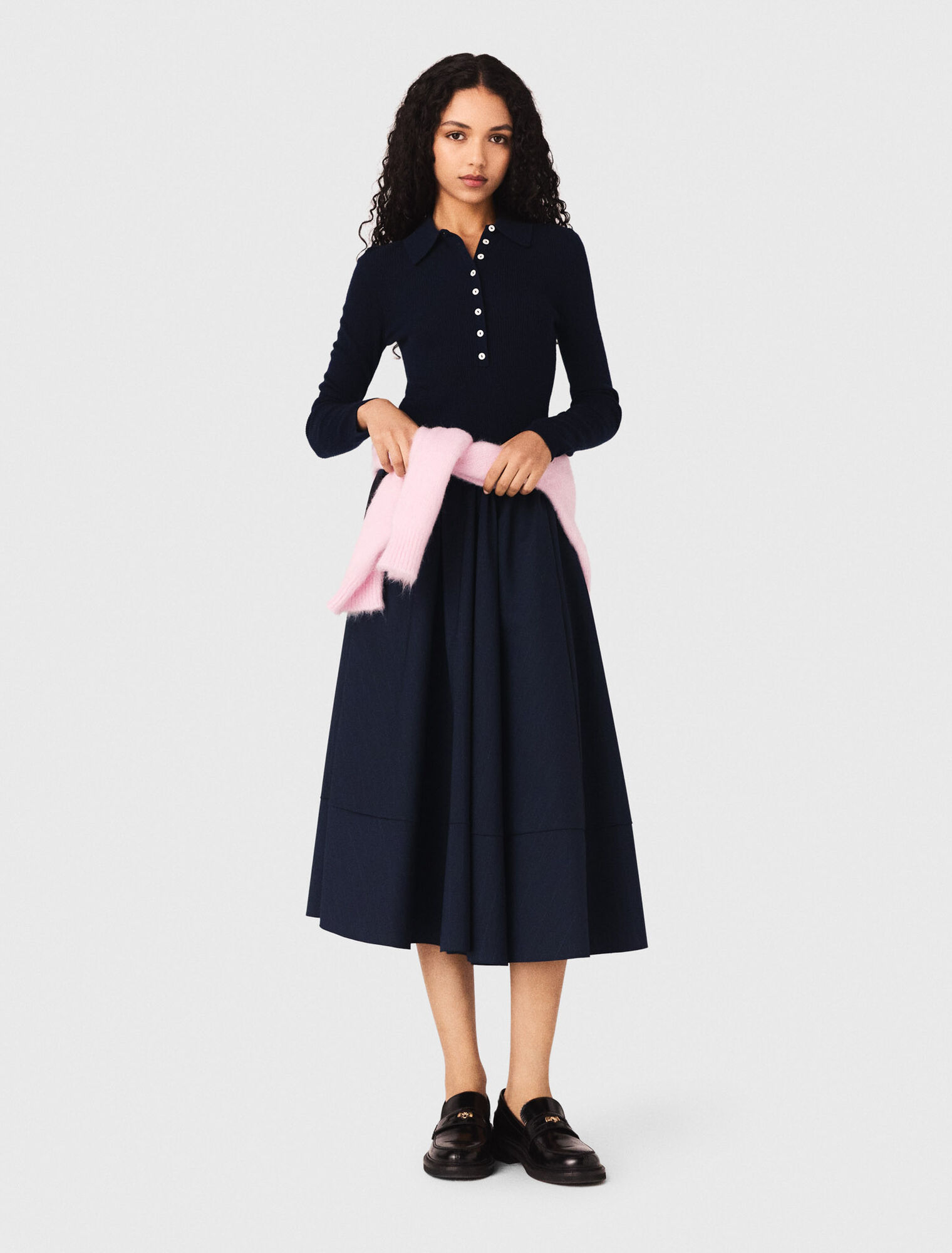 Polo collar ribbed jumper