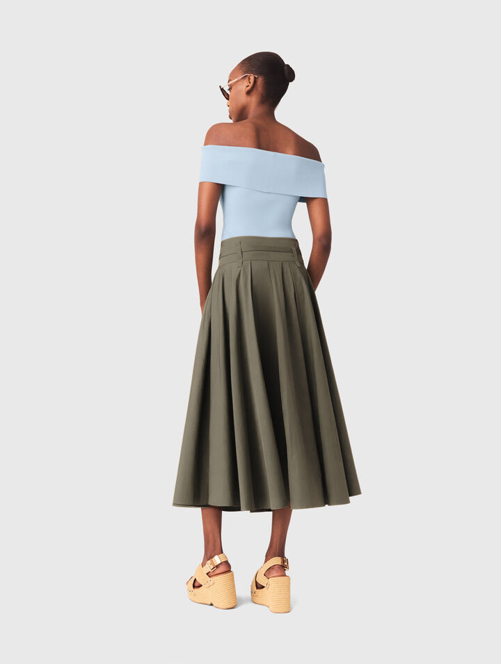 Cotton pleated maxi skirt