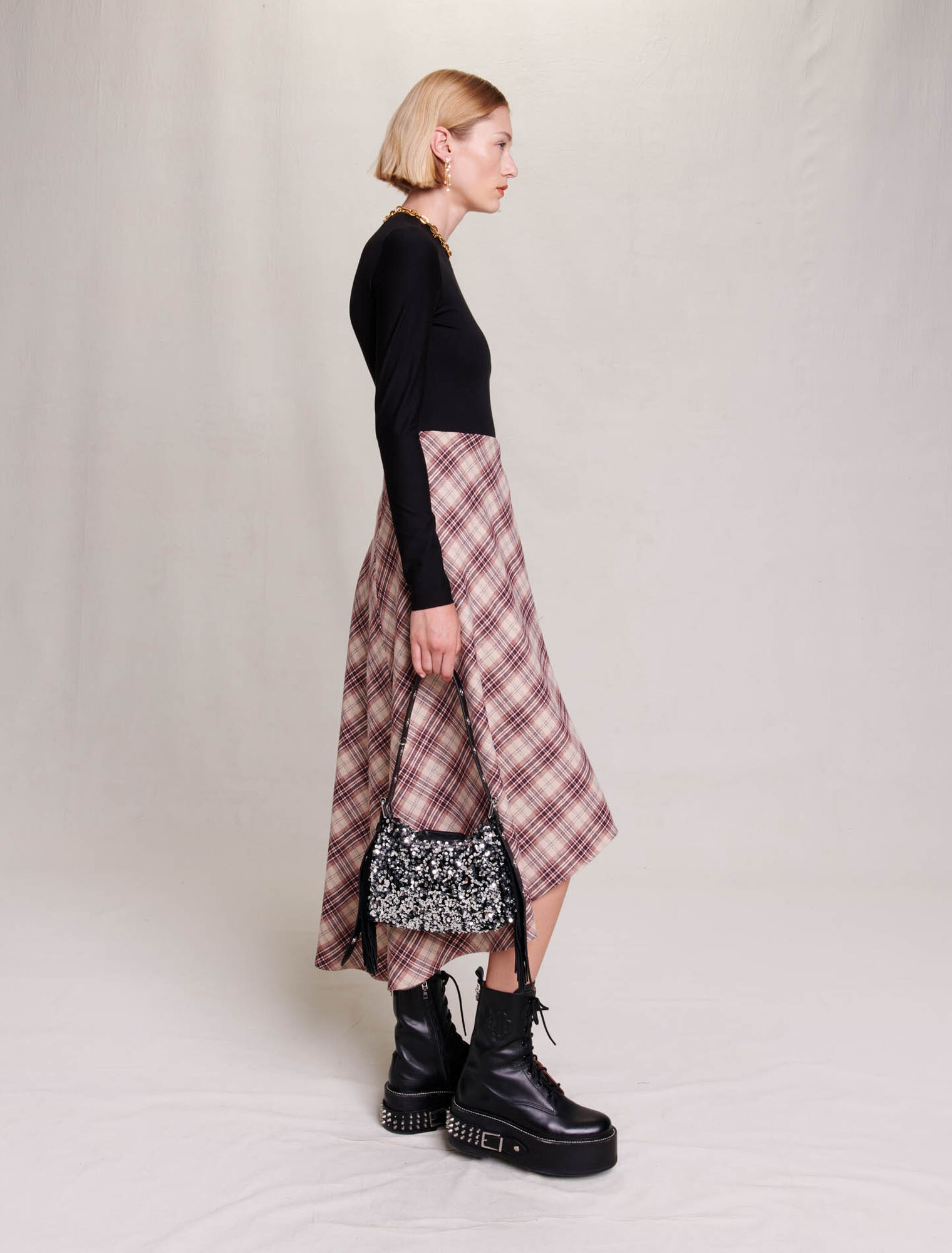 Asymmetrical flannel dress