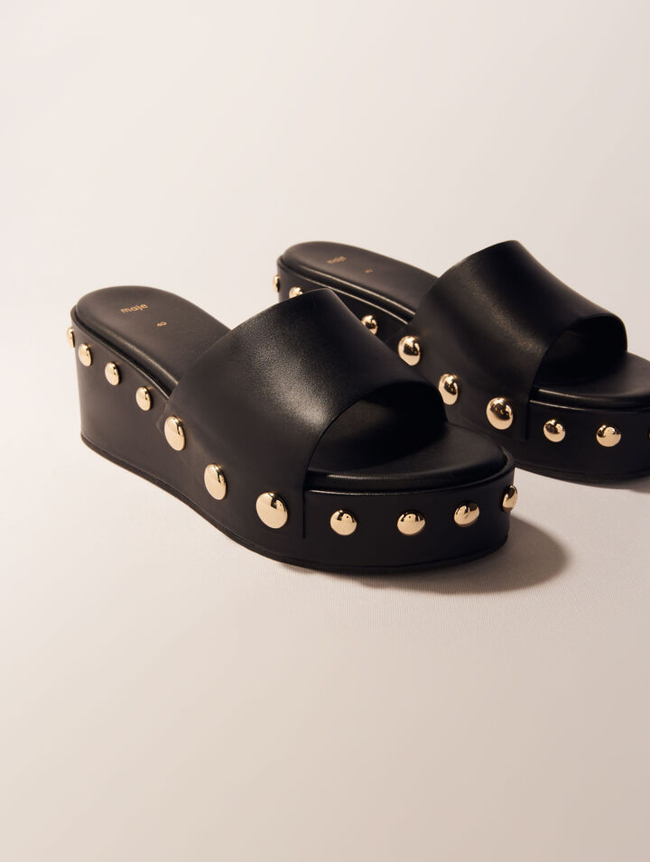 Leather studded wedge mules