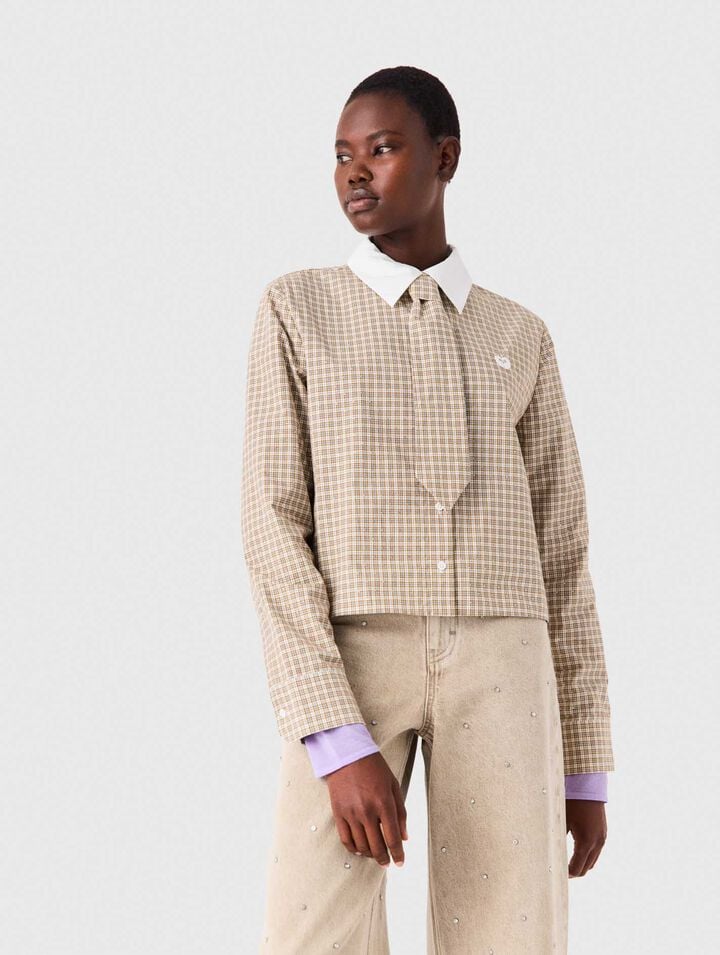 Short rhinestone checked shirt